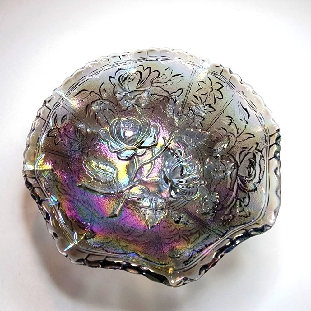 Vintage 1930's Iridescent Imperial Carnival Glass Amethyst Rose Bowl 5.5"